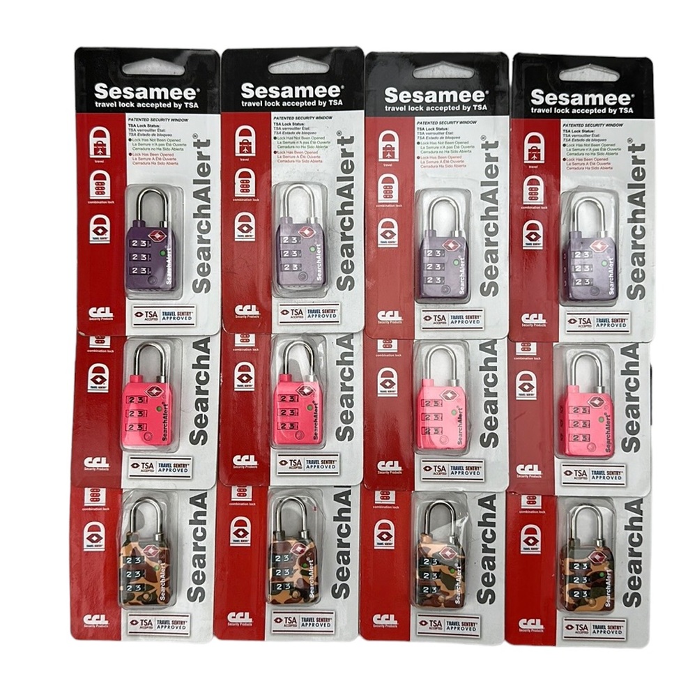 TSA approved luggage locks 12 pack colors white camo and purple.